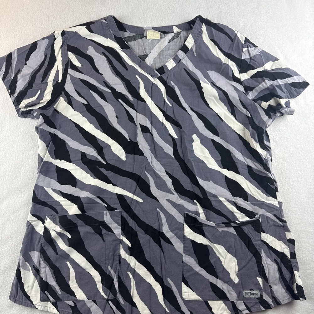 Grey's Anatomy Professional Wear Black/Gray Short Sleeve Scrub Top Women's Small